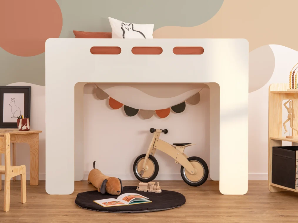 Lit mezzanine en bois fabriqué en contreplaqué de pin couleur blanc