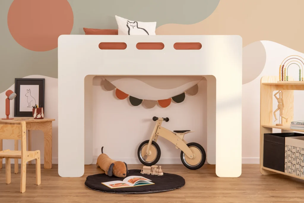 Lit mezzanine en bois fabriqué en contreplaqué de pin couleur blanc