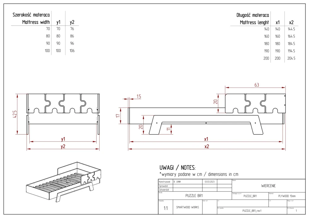Dessin technique du lit PUZZLE BR1