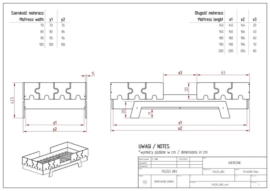 Dessin technique du lit PUZZLE BR2