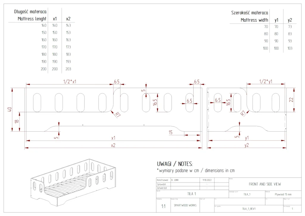 Dessin technique du lit TILA 1