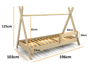 Dimensions du lit en bois pour enfants TIPI