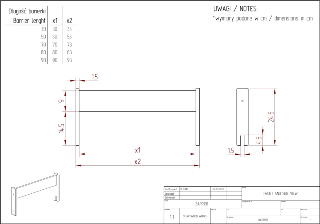 Plan technique d'une barrière de lit