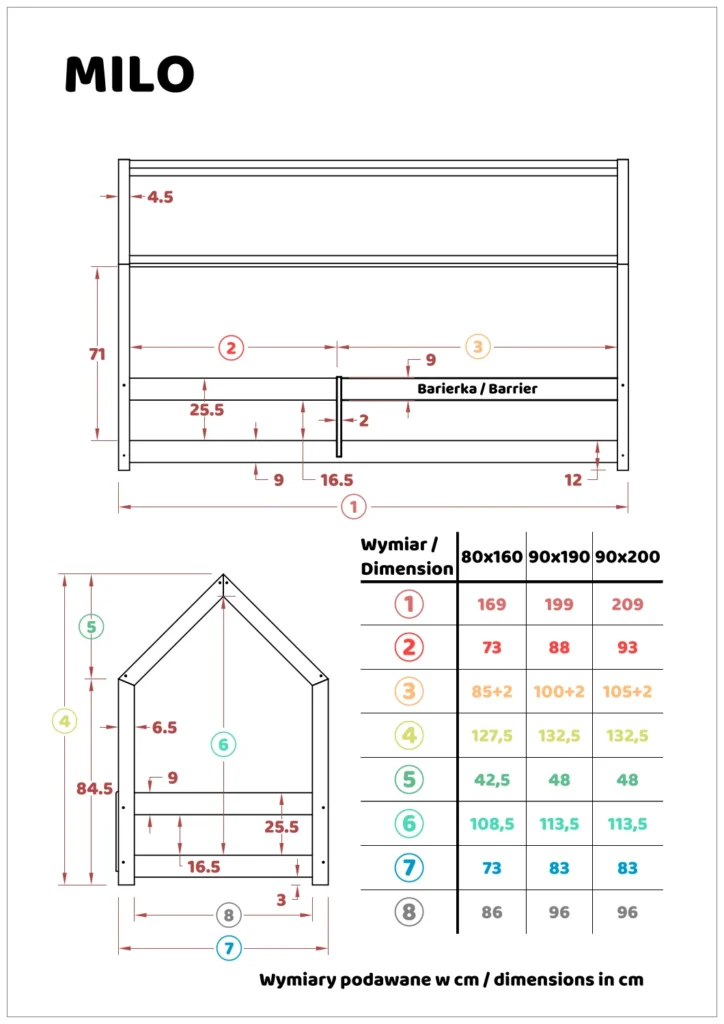 Dessin technique d'un lit cabane MILO
