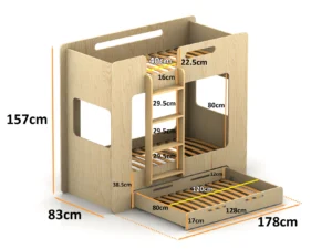 Dimensions du lit superposé en bois pour enfants avec tiroir MIMI D