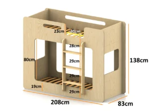 Dimensions du lit superposé en bois pour enfants MIMI