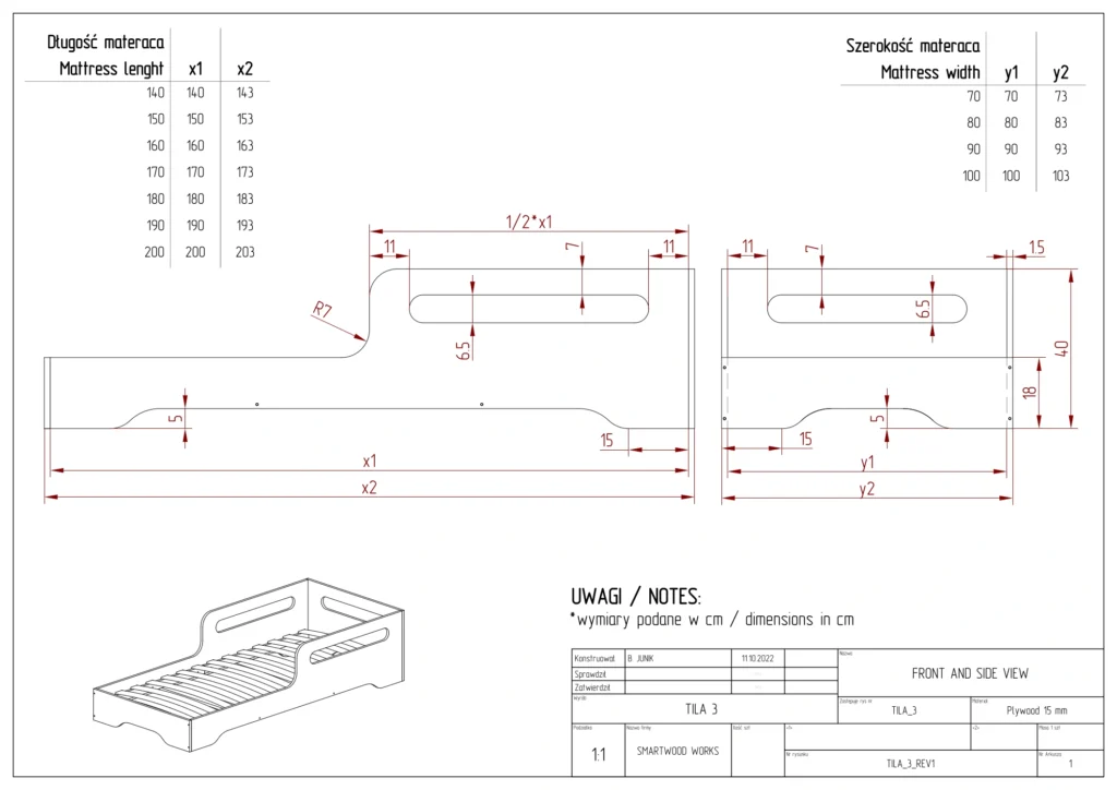 Dessin technique du lit TILA 3