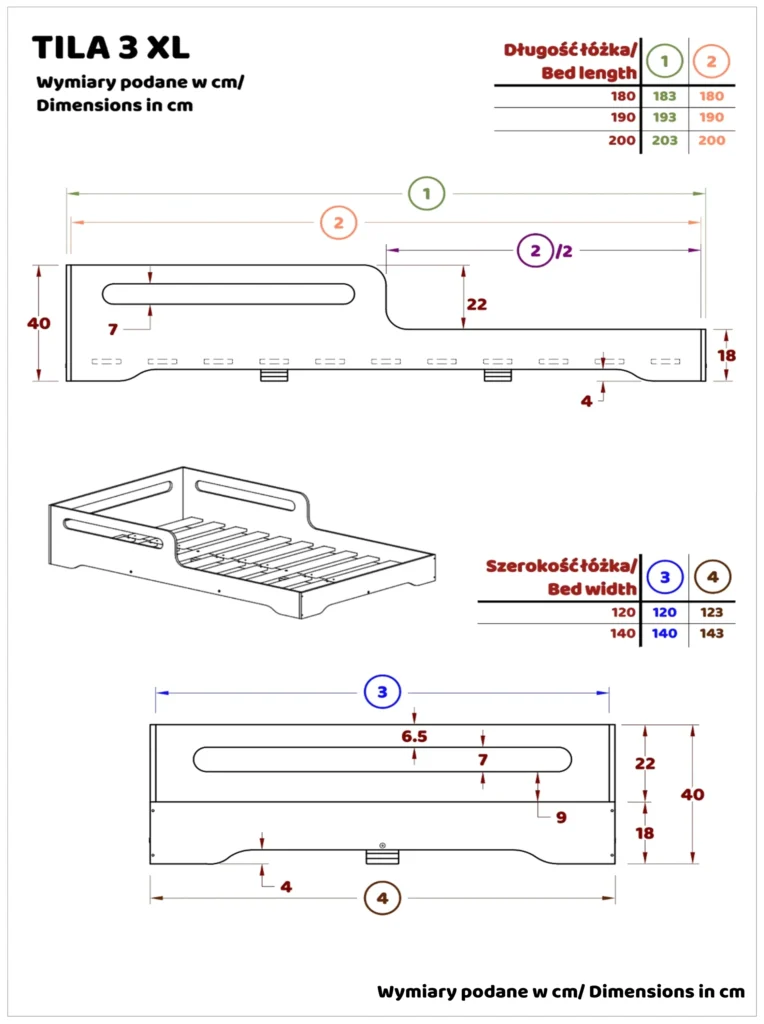 Dessin technique du lit TILA 3 XL