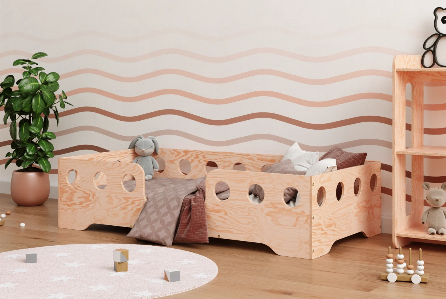 Lit simple enfant en bois avec barrière de sécurité et sommier TILA 4 Montessori