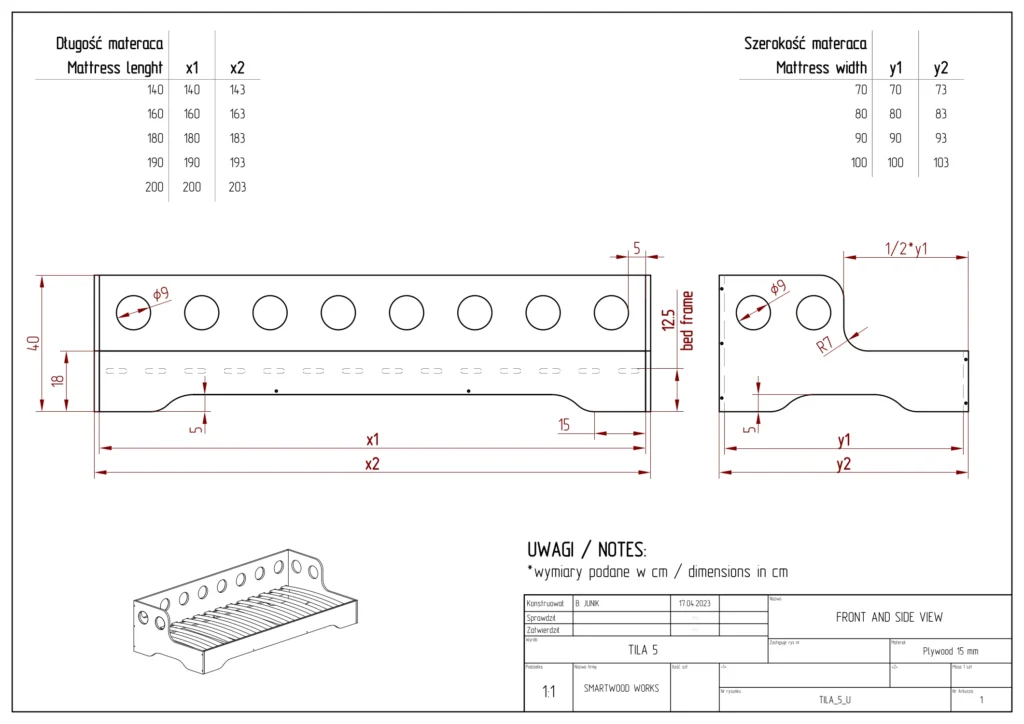 Dessin technique du lit TILA 5S