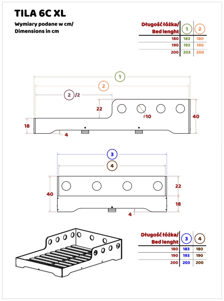 Dessin technique du lit TILA 6C XL