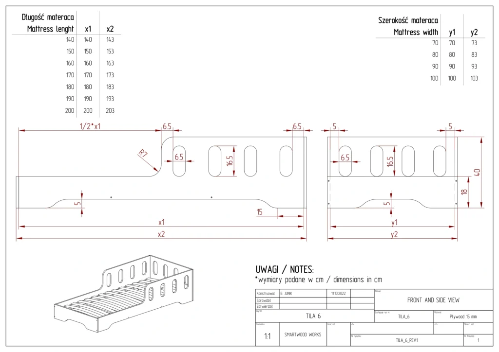 Dessin technique du lit TILA 6