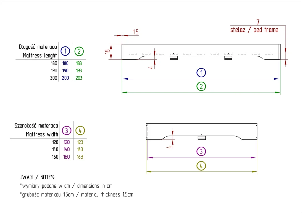 Dessin technique du lit TILA 7