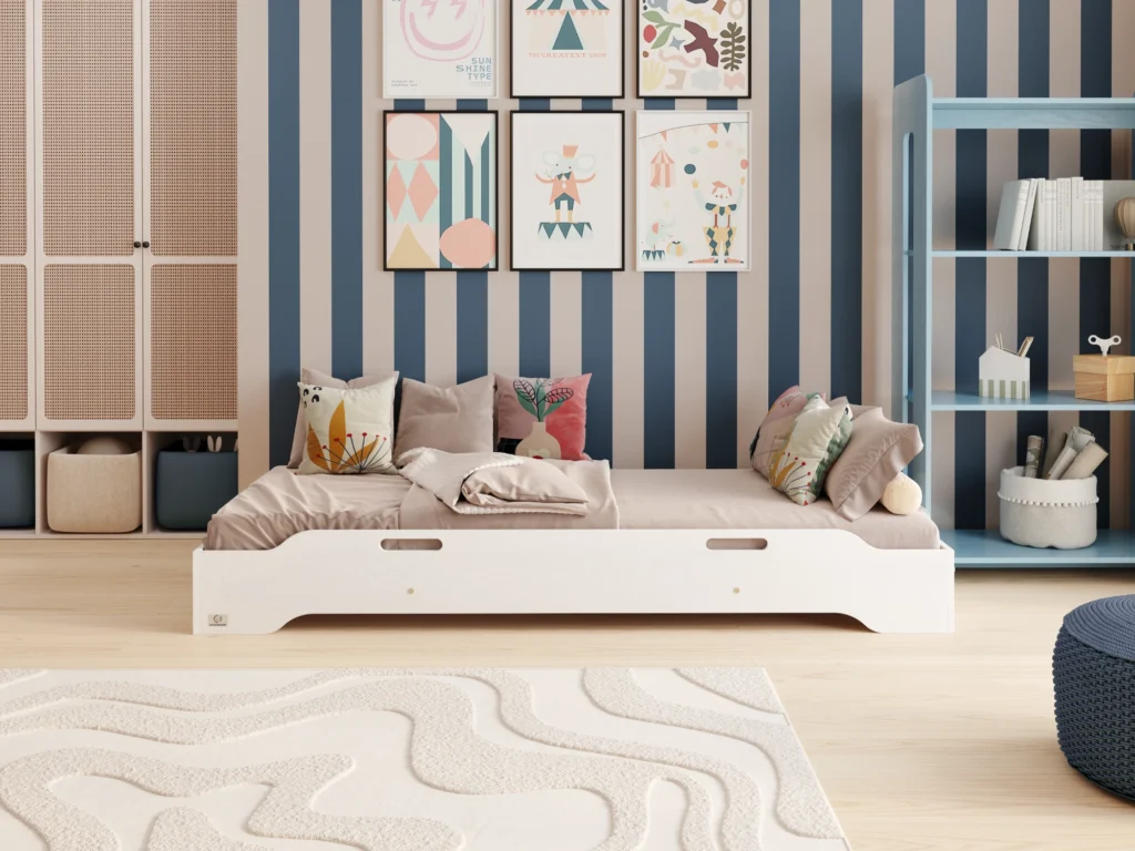 Lit en bois en contreplaqué de pin couleur blanc sans barrières