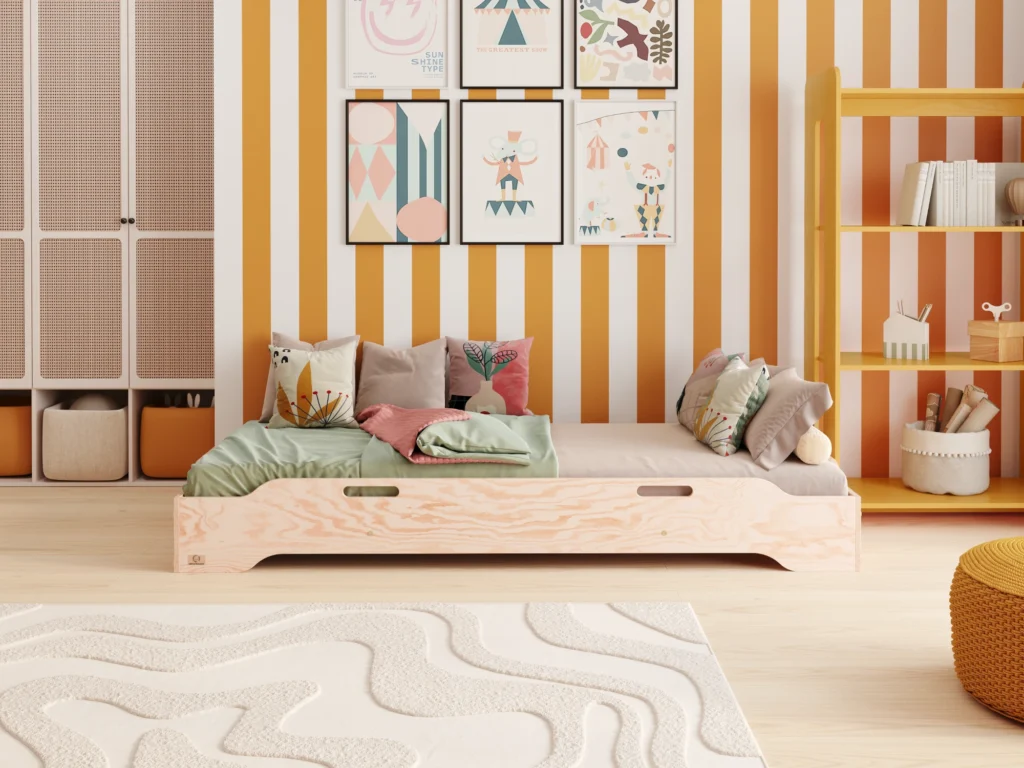 Lit en bois en contreplaqué de pin couleur bois naturel sans barrières