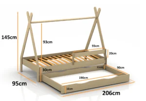 Dimensions du lit en bois pour enfants TIPI D