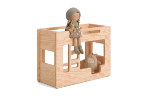 Lit superposé en bois pour poupées fabriqué en contreplaqué de pin en couleur bois naturel