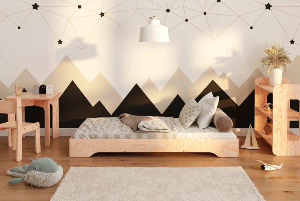 Lit simple bas en bois pour enfants avec sommier TILA 7 Montessori