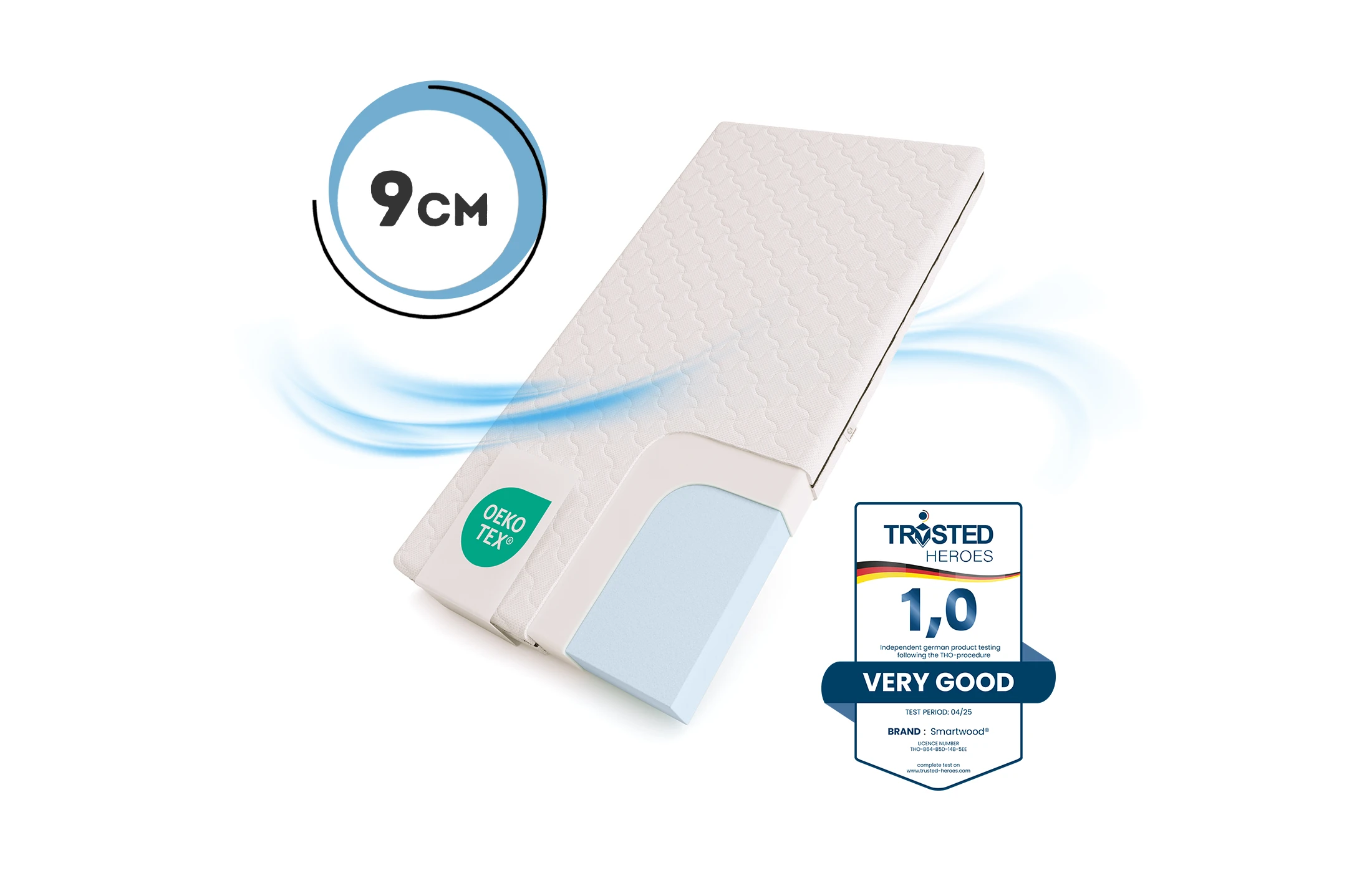Matelas en mousse de 9 cm d’épaisseur certifié OEKO-TEX