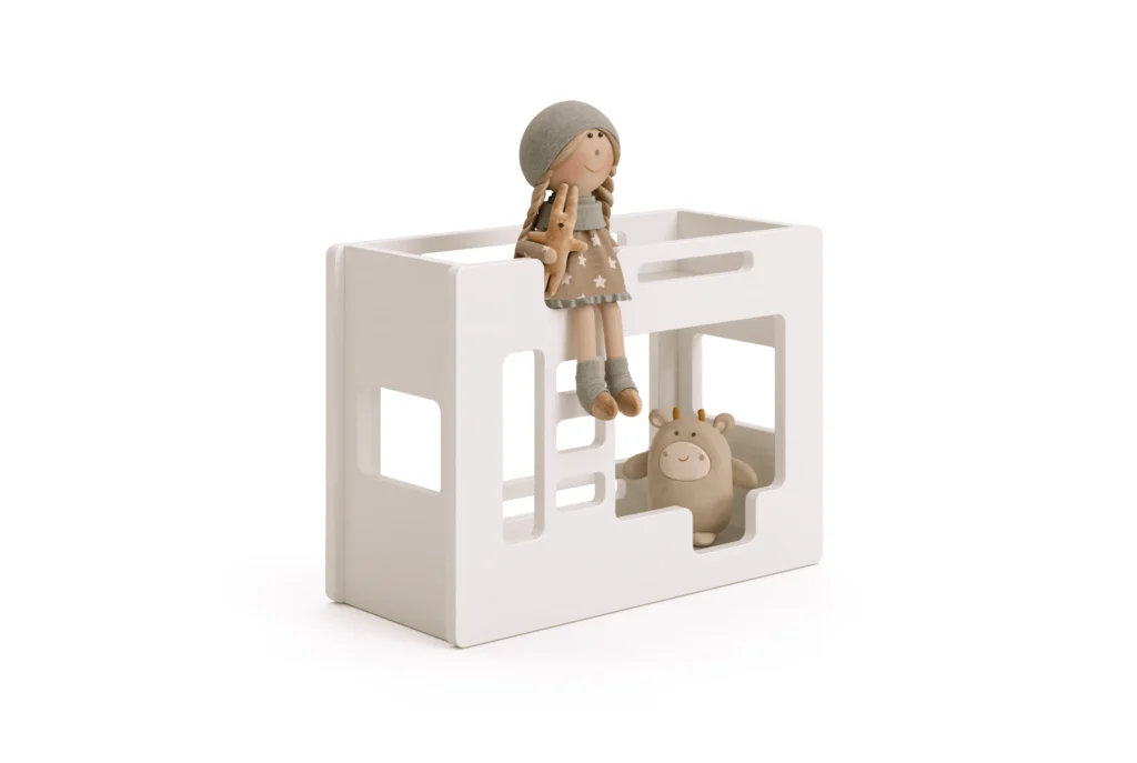 Lit superposé en bois pour poupées fabriqué en contreplaqué de pin en blanc