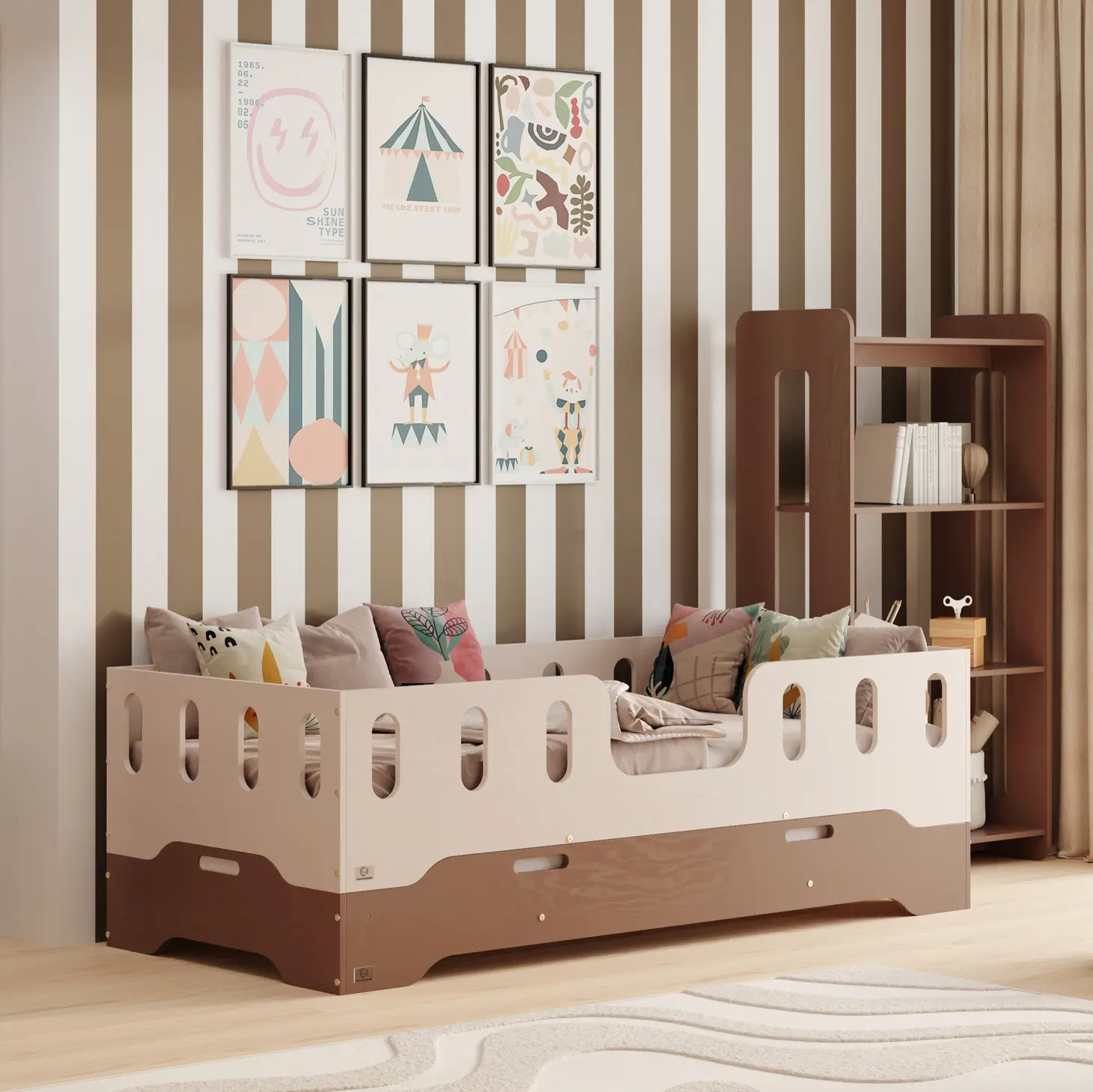 Lit simple bas en bois pour enfant avec sommier TILA 8 Montessori Chocolat