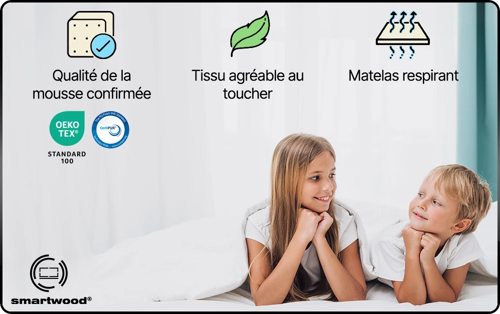 Matelas en mousse Smart Comfort pour enfants 14 cm Dureté moyenne H2 – Taille XL
