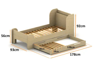 Dimensions du lit en bois pour enfant avec tiroir FLOU D