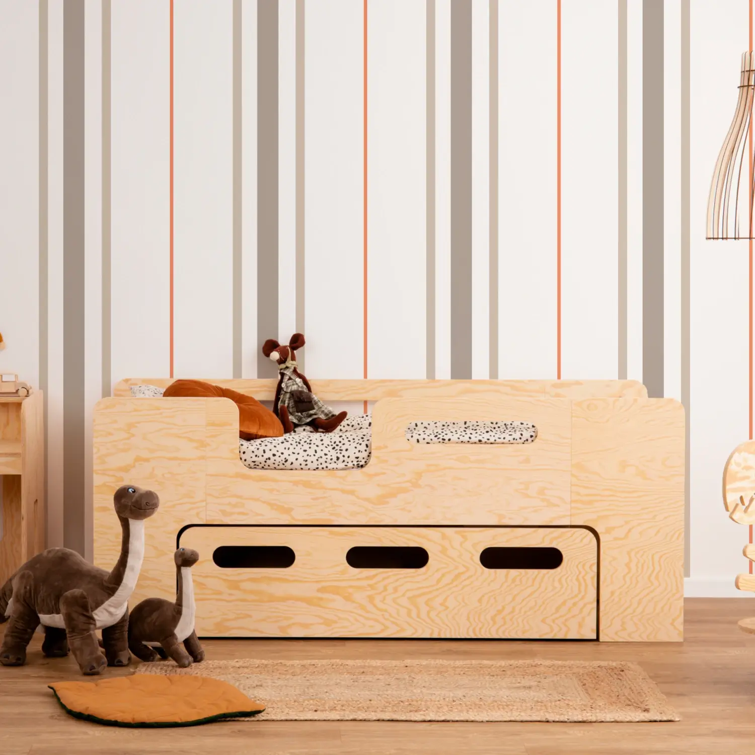 Lit enfant en bois avec tiroir et sommier PIPI Montessori