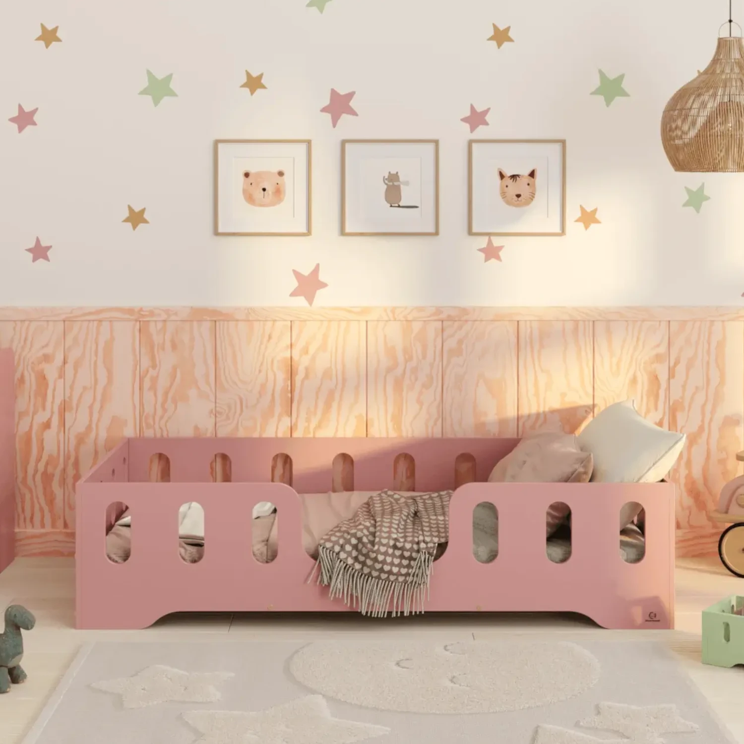 Lit simple en bois pour enfant avec barrière de sécurité et sommier TILA 2 Montessori