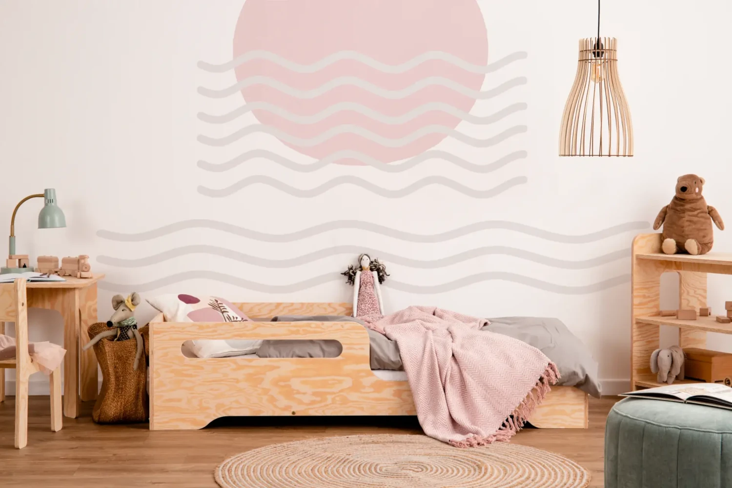 Lit simple en bois pour enfant avec barrière de sécurité et sommier TILA 3 Montessori