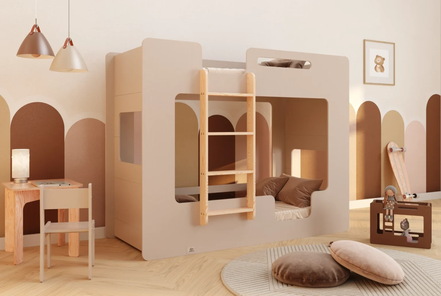 Lit superposé en bois pour enfants avec barrières de sécurité et sommier MIMI B Montessori