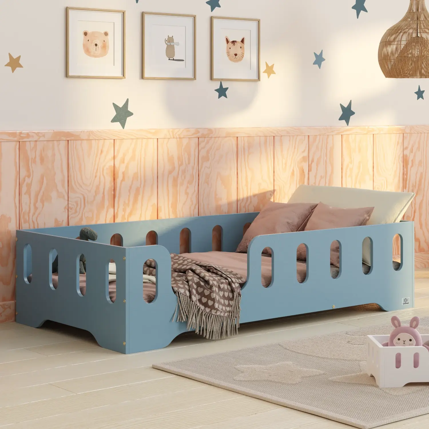 Lit simple en bois pour enfant avec barrière de sécurité et sommier TILA 2 Montessori