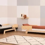 Lit simple enfant en bois avec barrière de sécurité et sommier PUZZLE BR1 Montessori