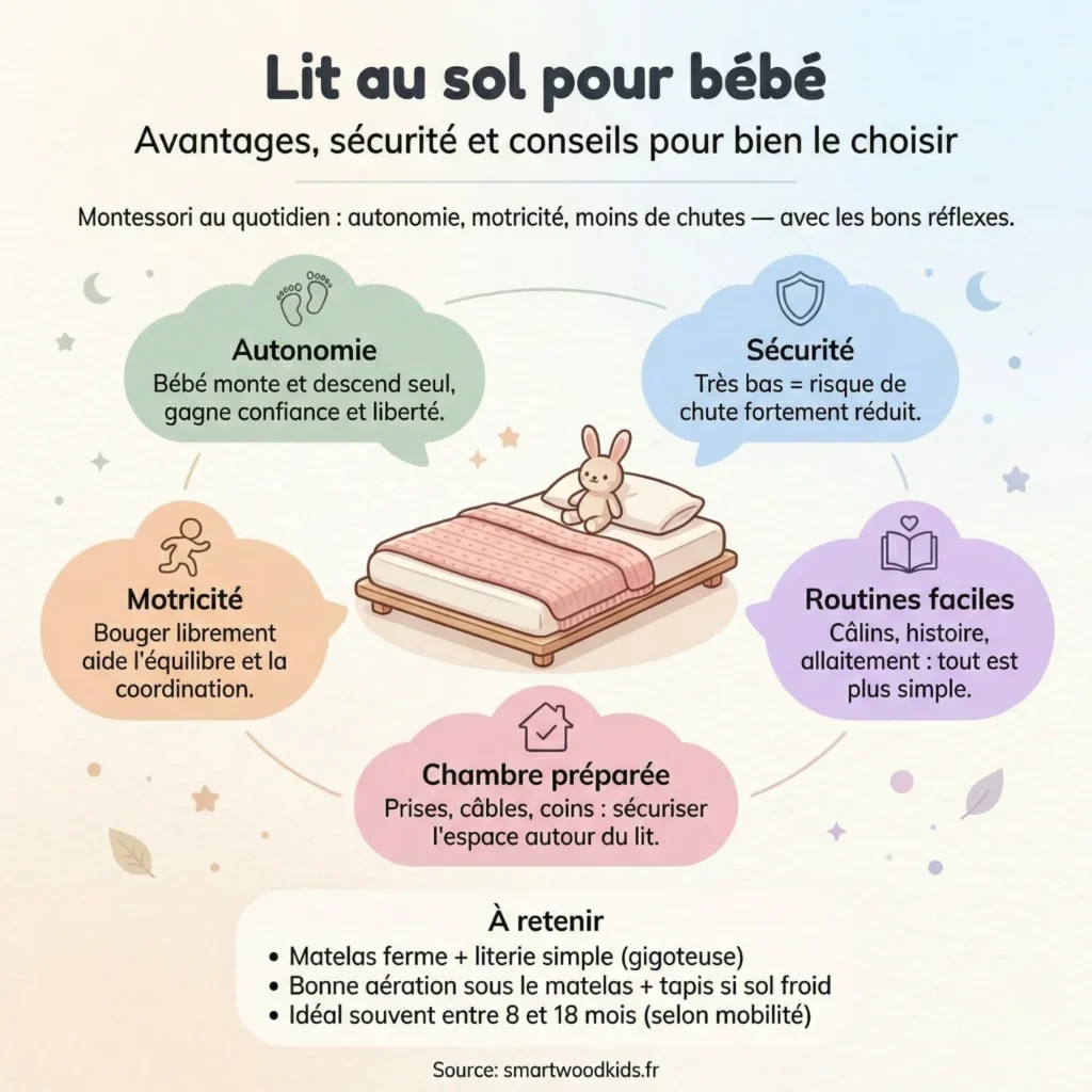 Infographie Lit au sol pour bébé - avantages, sécurité et conseils pour bien le choisir