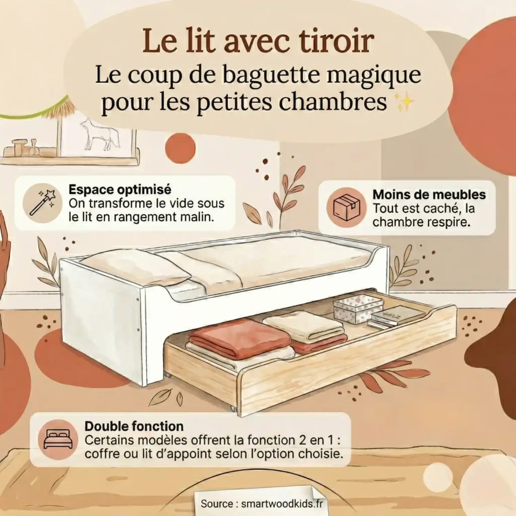 Le lit avec tiroir : le coup de baguette magique pour les petites chambres (et pas que !)